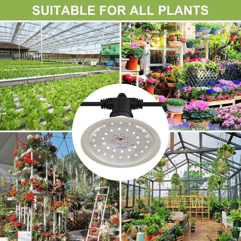 Outdoor Grow Lights for Plants, Full Spectrum Greenhouse Grow Light, UL Certified Daisy-Chain String Grow Lights, IP44 Waterproof, 22FT Adjustable Cord, for Vegetables, Seedlings, Flowers (6 Lights)
