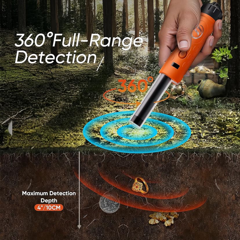 Rechargeable Metal Detector Pinpointer with 1300mAh Battery – IP68 Waterproof Handheld Probe – 360° High Sensitivity Detection Wand – Treasure Hunting Tool for Adults, Kids, Beach and Soil