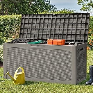 YITAHOME 60 Gallon Resin Deck Box, Weather Resistant Outdoor Rattan Storage Box, Lockable Indoor Outdoor Storage for Supplies and Essentials, Taupe