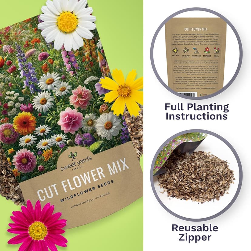 Cut Flower Garden Seeds - Bulk 1/4 Pound Bag - Over 30,000 Fresh Open Pollinated Non-GMO Wildflower Seeds - Long Lasting Annuals and Perennials with Bright Colors