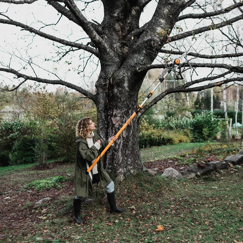 Fiskars 7-16 ft. Extendable 2-in-1 Pruner and Pole Saw For Tree Trimming, Tree Trimmer with Chain-Drive for Cutting Branches up to 1.25" Diameter with More Power, Garden Tools