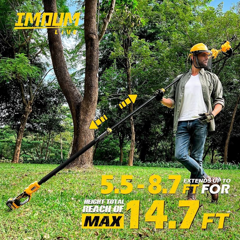 IMOUMLIVE 2-IN-1 Cordless 8 Inch Pole Saw & Chainsaw, 21V 3Ah Battery, 14.7ft Max Reach, 8.3lb Lightweight, Powered Pole Saws for Tree Trimming, Tree Trimmer for Branch Cutting