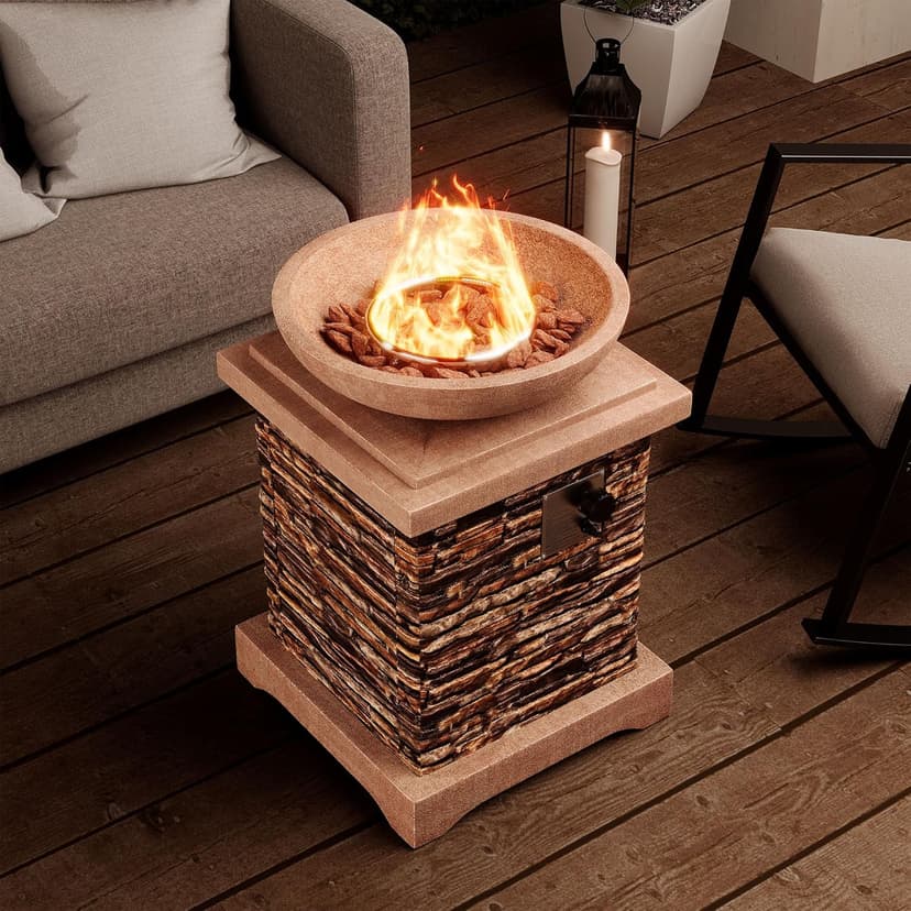 SUNBURY Outdoor Propane Fire Pit, Gas Fire Pit for Outside Patio, Stone Outdoor Fire Table Fire Column 40,000 BTU Propane Fire Tables Firepit Table w Lava Rocks, CSA Certified, Waterproof Cover