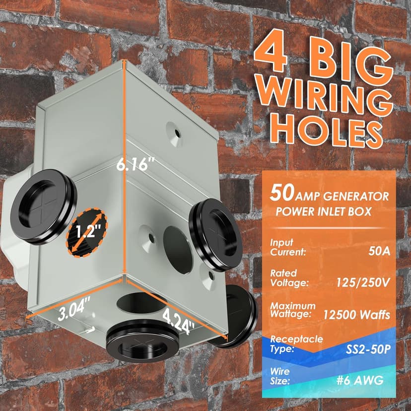 50 Amp 25FT Generator Cord and Power Inlet Box Combo Kit, UL Listed, NEMA 14-50P Male to SS2-50R STW 6/3+8/1 AWG 125/250V Twist Locking with Inlet Box for Generator to House