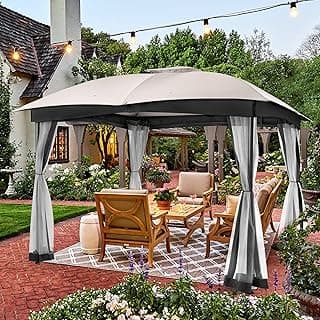 FAB BASED 10x12 Gazebo, Double Vent Canopy Gazebo for Outdoor with Privacy Netting, Easy Setup Patio Pavilion with Steel Frame Strong Legs for Lawn, Backyard, Deck (Ash Grey)