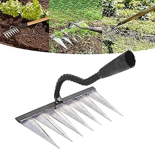 Garden Rake, Gardening Tools Heavy Duty Rake with 7 Metal Tines,Sharp Durable Garden Weeding Tools, All Steel Hardened Hoe Garden Hand Rake Tools for Backyard Lawn Loosening Planting Weeding (7 Tines)