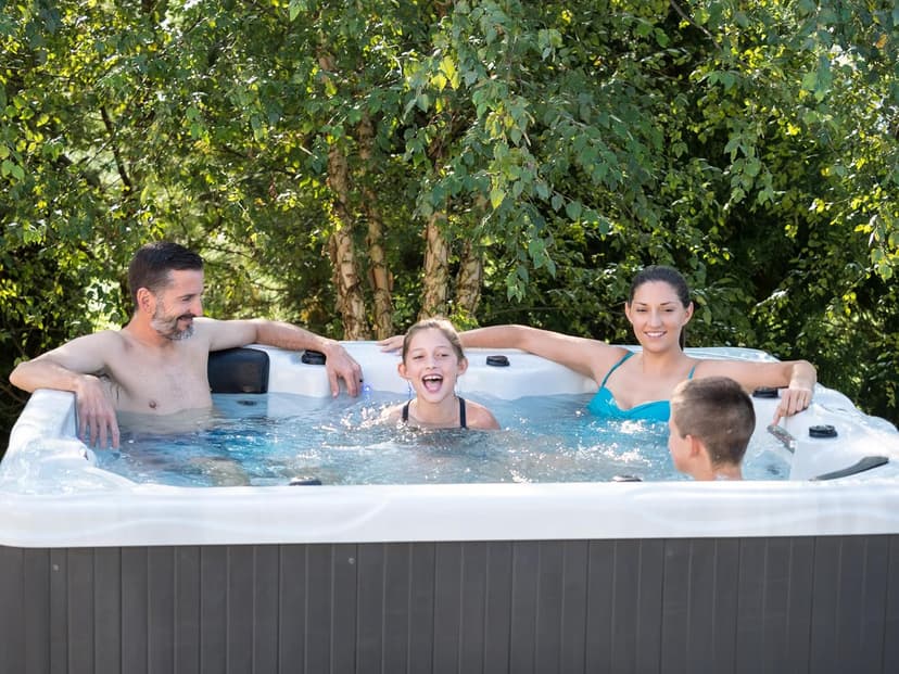 Hudson Bay HB19 6-Person Hot Tub with 19 Therapy Jets and Digital Controls – White Acrylic Interior and Mocha Exterior Cabinet - Ideal for Backyard Relaxation and Hydrotherapy