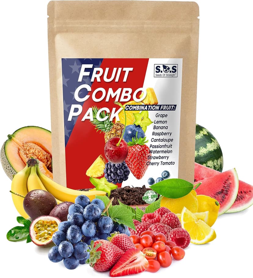 1300+ Seeds Fruit Variety Pack, Grow 8 Juicy Summer Fruits Tomatoes, Melons, Berries & More, Heirloom Starter Kit (Heirloom Mix for Gardens)