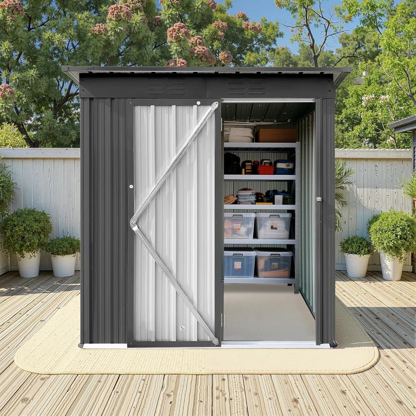 5×4Ft Outdoor Storage Shed Metal Storage Shed, Weatherproof Heavy Duty Tool Shed for Backyard & Garden Equipment, Gray