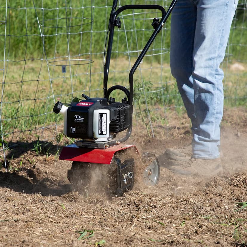 Toro 58601 Cultivator, 43cc 2-Cycle Engine, Adjustable Tilling Width 6-10”, Overhand Handlebars, 8” Max Cultivating Depth, Lightweight