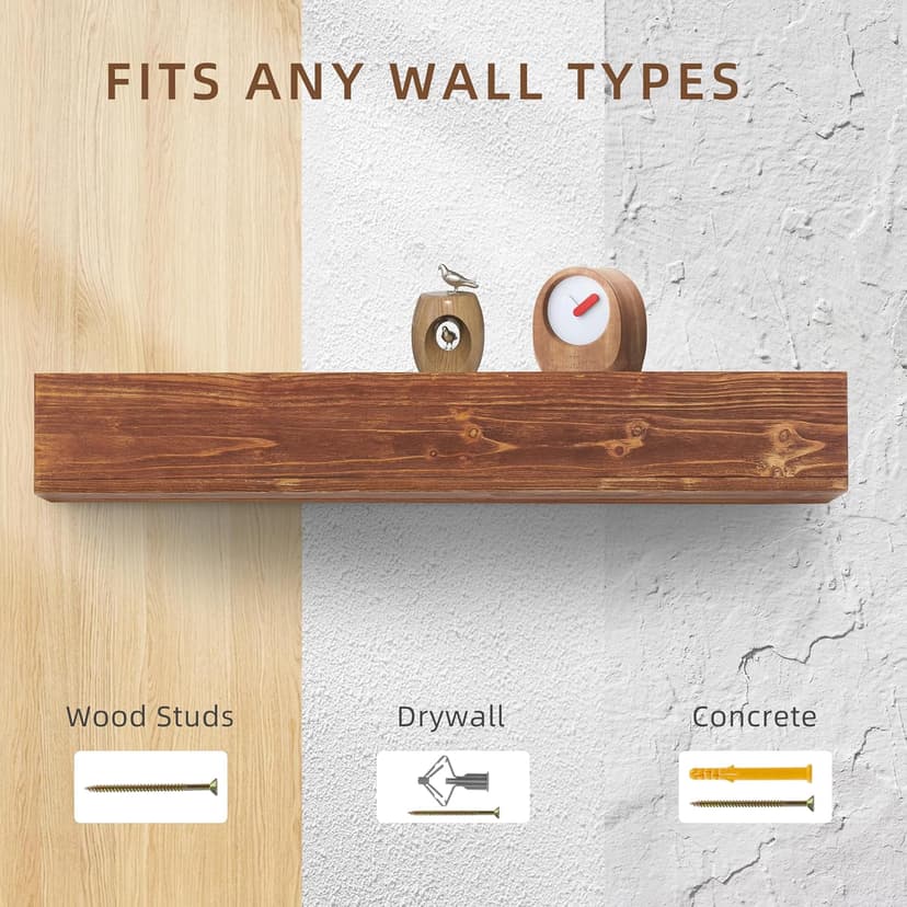 60" Rustic Wood Fireplace Mantel | Wall-Mounted & Floating Shelf for Home Decor