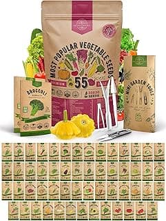55 Vegetable Seeds Variety Pack - 35,600+ Non-GMO Heirloom Seeds for Planting Vegetables and Fruits in Individual Seed Packets, Home Survival Garden Seeds for Hydroponic, Indoor and Outdoors Gardening
