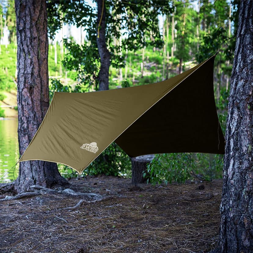 Rain Fly Tarp | Waterproof Tent Shelter Canopy | Lightweight Easy Setup for Hammock, Backpacking or Camp Gear | Premium Quality 12 x 9 ft |, Green Army