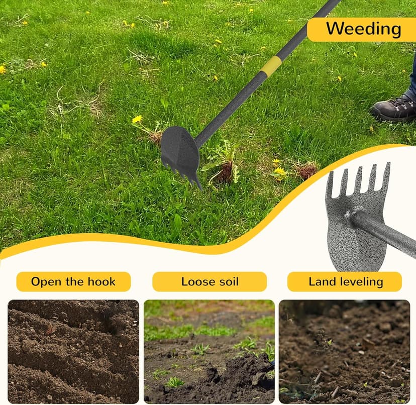 Luvenia Hoe Garden Tool Heavy Duty Garden Hoe for Weeding Loosening Soil 2 in 1 Manual Garden Tools Long Handle Adjustable 16-45 Inch Steel Shaft for Gardening
