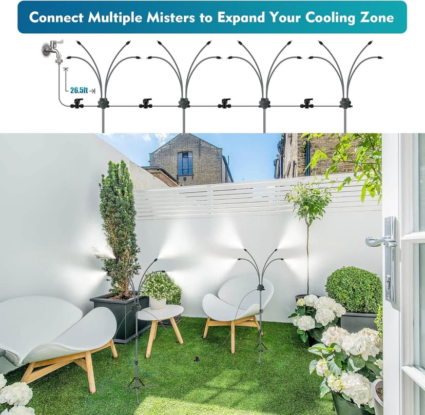 Standing Misters for Outside Patio, Adjustable Height 5.3 FT Stand Misting System for Cooling Outdoor, Portable Water Mister for Mist Playing, Patio Cooling, Backyard, Porch, Sprinkler (Gray)