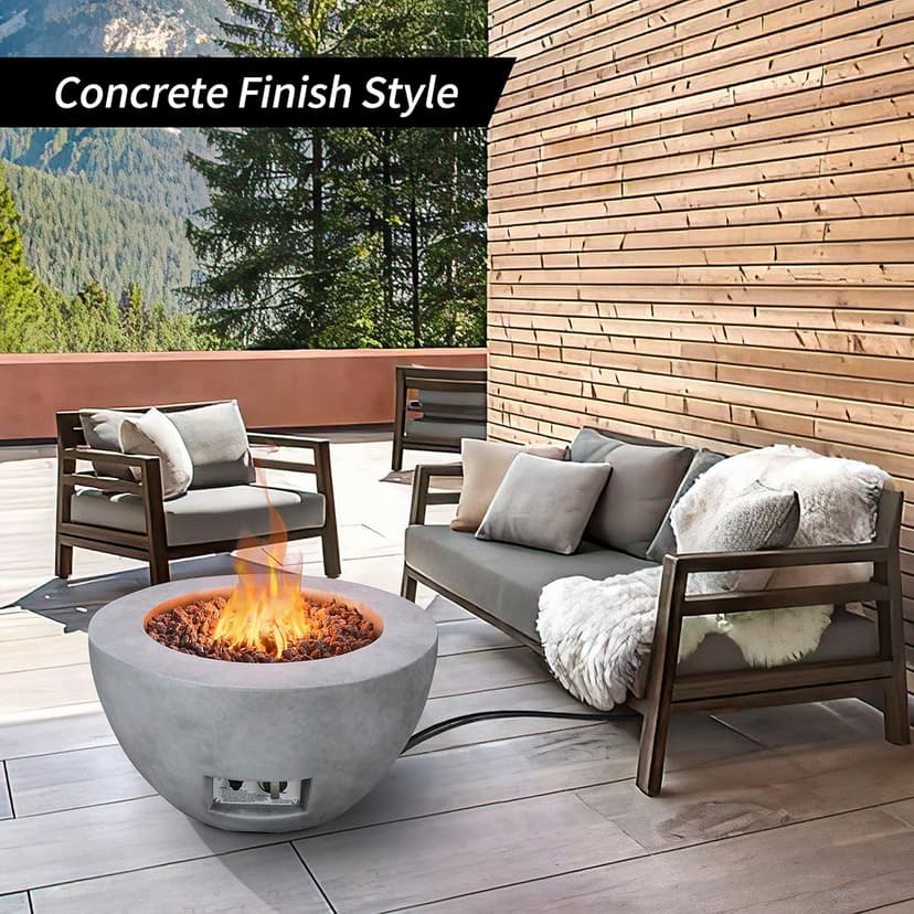 Kante 25 Inch Propane Fire Table, 50,000 BTU Large Concrete Fire Pit Table for Outdoor Garden Patio, Smokeless Gas Fire Pit with Waterproof Cover, Side Handles, Concrete (A-B01-80021)