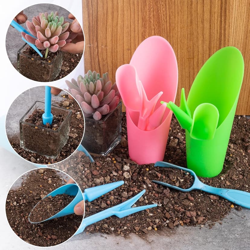 12pcs Garden Shovel Hand Tools Transplanting Succulent Cultivation Digging Scoops Kits Plastic for Flower Planting Bonsai Potting Soil Indoor(Pink Blue Green)
