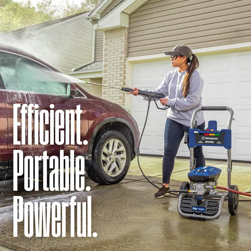 Westinghouse WPX3200e Electric Pressure Washer, 3200 PSI and 1.76 Max GPM, Induction Motor, Onboard Soap Tank, Spray Gun and Wand, 5 Nozzle Set, for Cars/Fences/Driveways/Homes/Patios/Furniture, Blue