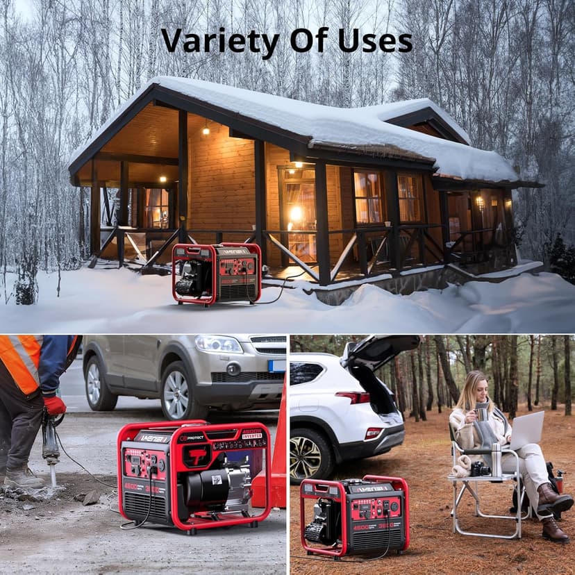 Portable Inverter Generator 4500W Gas Powered, CO-Sensor, Lightweight & Quiet for Home Use and Emergency Backup, Camping, EPA Compliant 2025 Version
