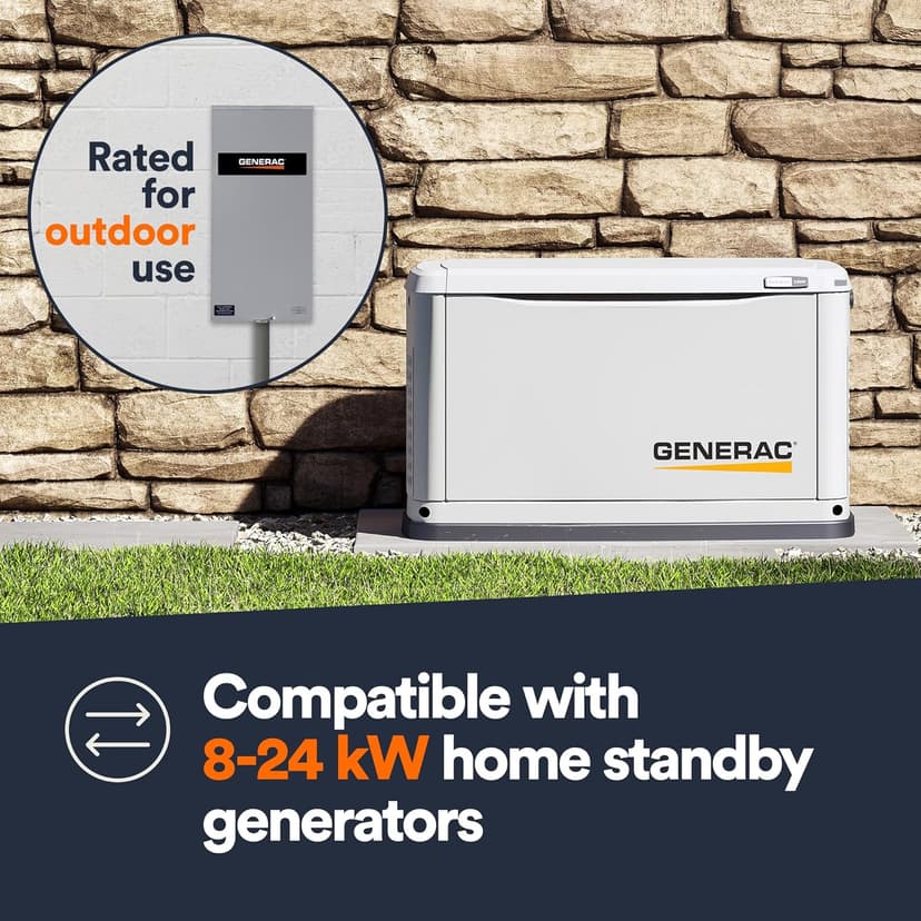 Generac RTSW400A3 400 Amp Single Phase Generator Automatic Transfer Switch - Service Entrance Rated - NEMA 3R Outdoor Rated Aluminum Enclosure - Power Management for Indoor and Outdoor Use