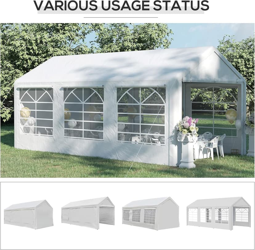Outsunny 16' x 32' Heavy Duty Party Tent & Carport with Removable Sidewalls and Double Doors, Large Canopy Tent, Sun Shade Shelter, for Parties, Wedding, Outdoor Events, BBQ, White