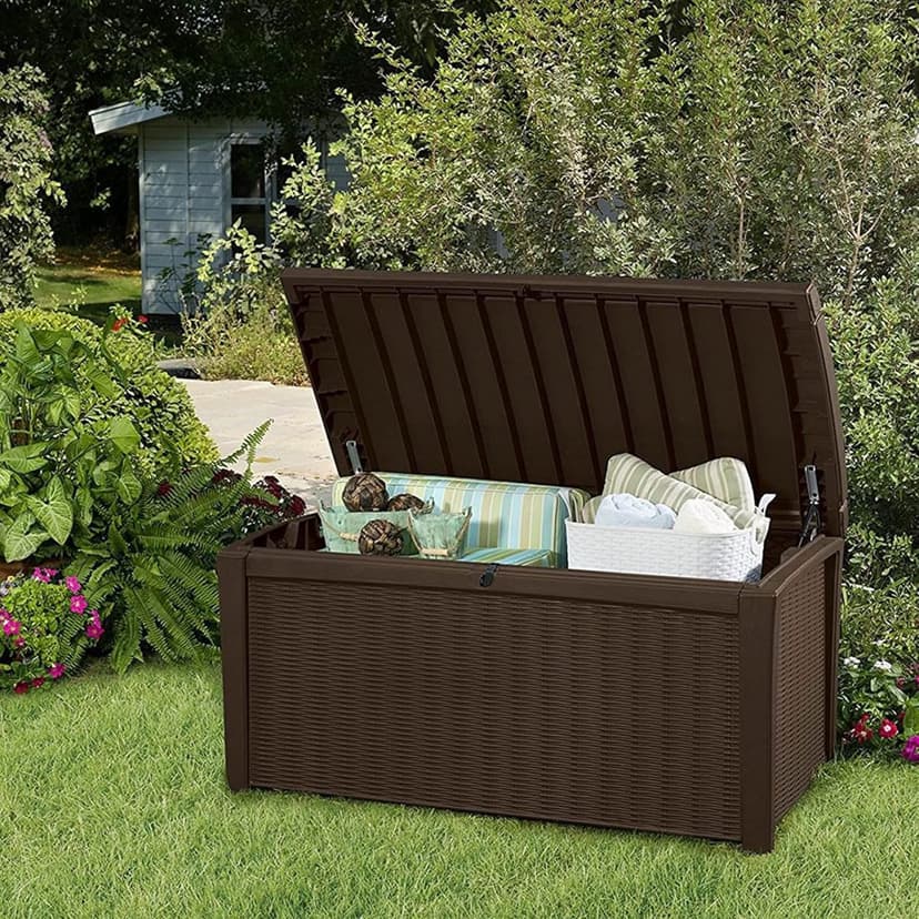 Keter Outdoor Storage Deck Box, 110 Gallon Waterproof Patio Bin, Borneo, Brown