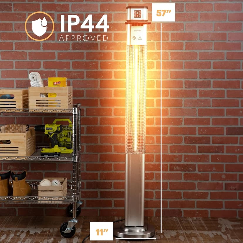 SereneLife Infrared Patio Heater, 1500W Electric Standing with Remote Control, IP44 Approved, Odorless, Three Power Settings, Indoor/Outdoor for Restaurant, Backyard, Garage, Decks