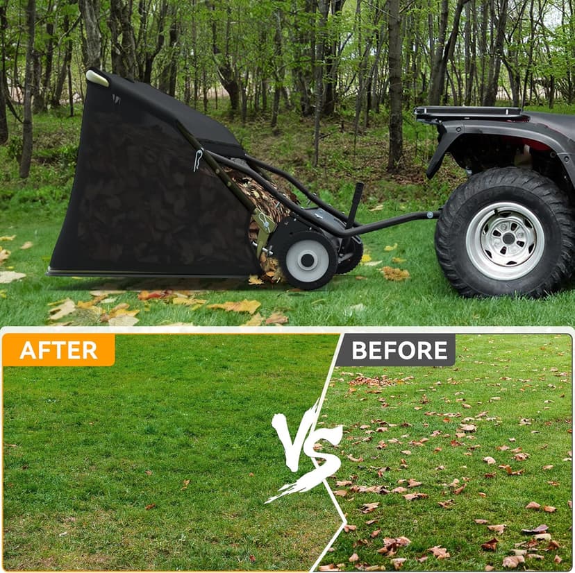 YINTATECH 48" Lawn Sweeper, Tow Behind Leaf Collector, Pine Needle, Pine Cone, Grass Sweeper,Black