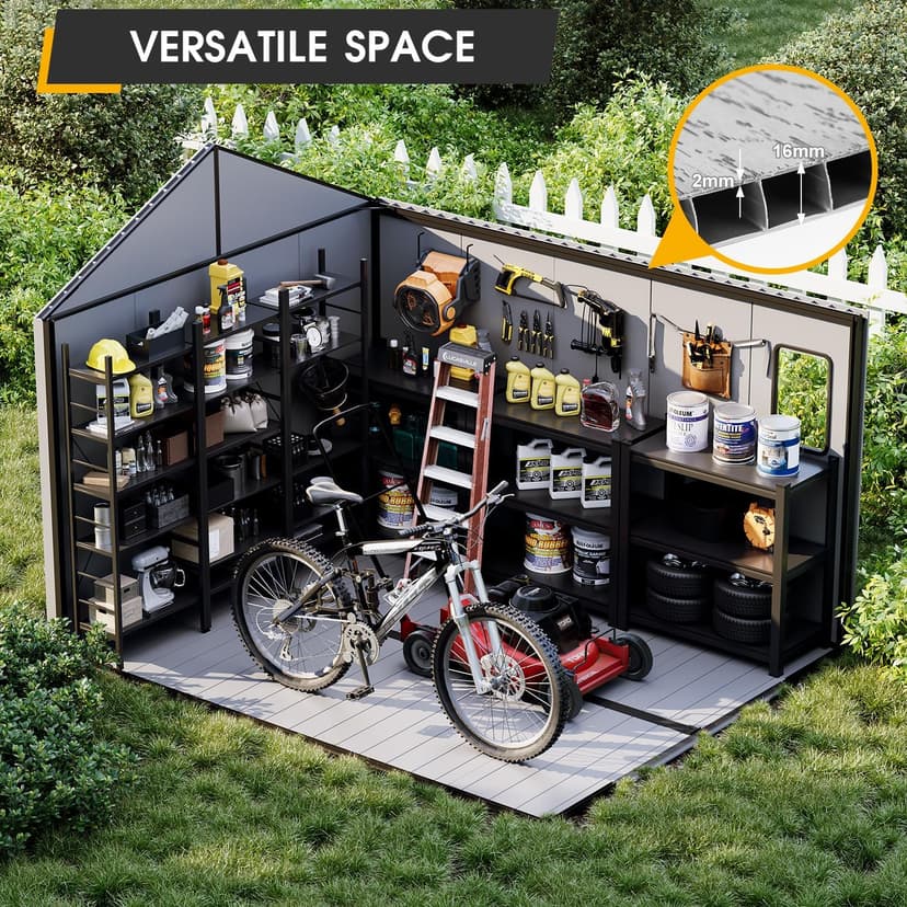 8 x 10 FT Resin Outdoor Storage Shed, All-Weather Plastic Garden Shed with Floor, Lockable Doors & Windows
