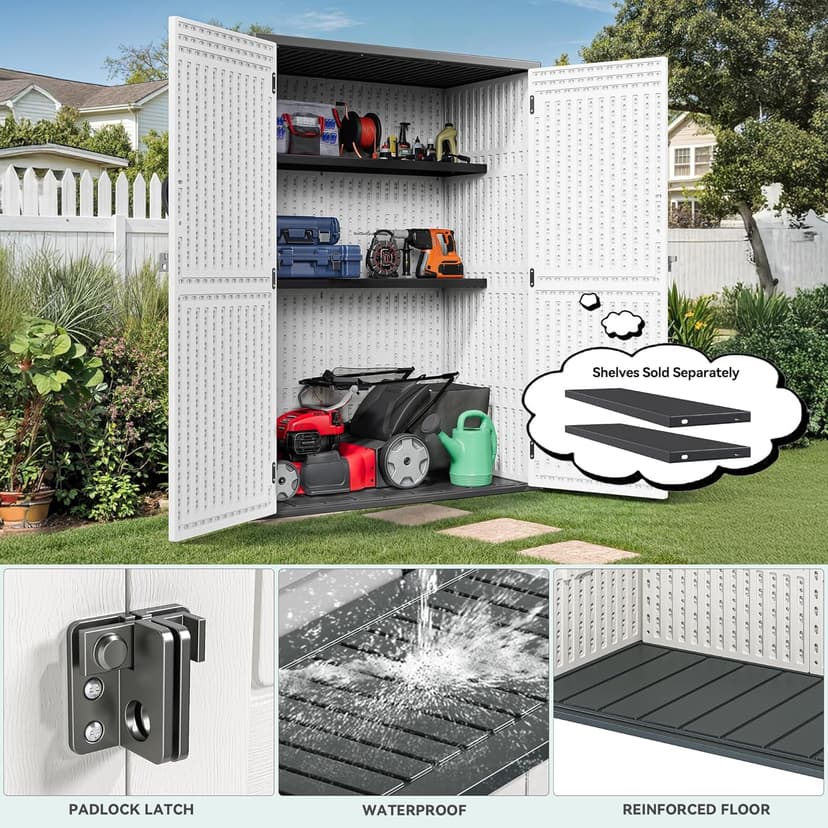 YITAHOME 59 cuft Outdoor Vertical Storage Shed, Tall Storage Shed Outdoor w/o Shelf, Outdoor Waterproof Storage Cabinet for Garage, Pool Storage, Garden Shed Outdoor Storage, Light Gray