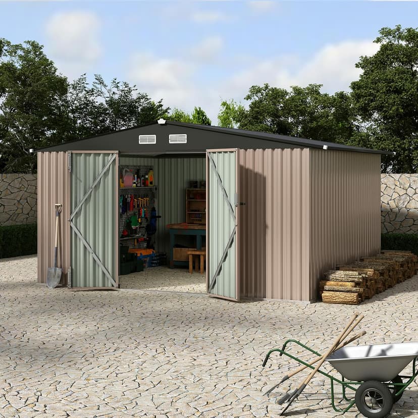 10x12 FT Metal Storage Sheds Outdoor, Metal Yard Sheds Garden Shed Kit, Tool Shed with Lockable Door, Utility Sheds Buildings with Air Vent for Backyard Garden Patio Lawn