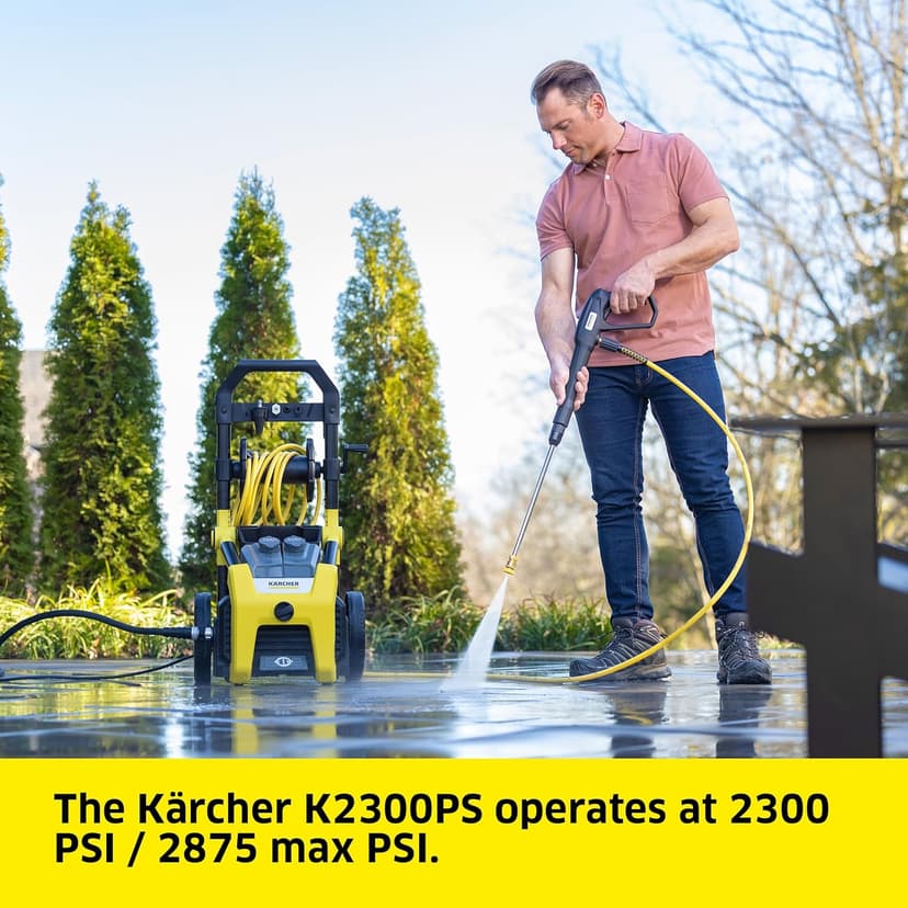 Kärcher Pressure Washer K2300PS, Max 2875 PSI, 4 Spray Nozzles, Detergent Tank, Hose Reel, For Cars, Driveways, Siding, Patios, 2.07 max. GPM