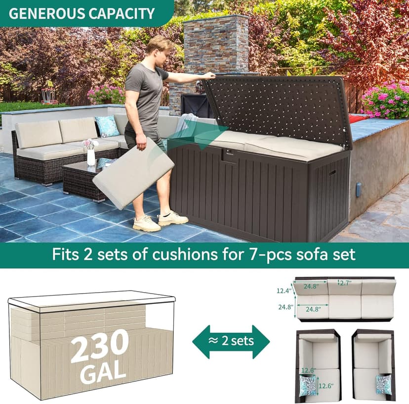 YITAHOME 230 Gallon Double-Wall Deck Box with Divider & Side Handles, Outdoor Large Storage for Patio Furniture Cushions, Garden Pool Accessories, Water Resistant & Lockable