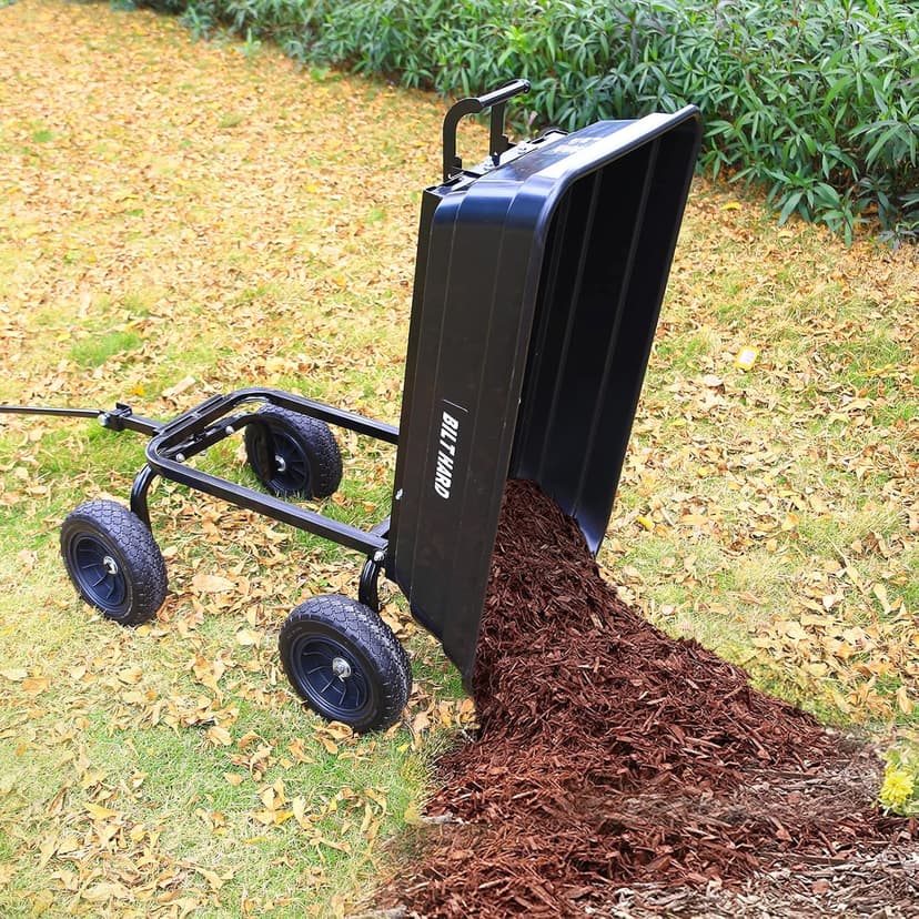 BILT HARD 4 Cu.Ft. 10" No-Flat Tires Poly Yard Dump Cart with 180° Rotating Handle, 600 lbs Capacity Heavy Duty Garden Carts and Wagons