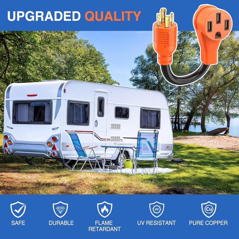 Nilight RV Generator Adapter Cord 30Amp to 50Amp 4 Prong Pure Copper Heavy Duty Twist Lock Male Plug10 Gauge Wire L14-30P to 14-50R 30M/50F for RVs Camper Caravan Van Trailer