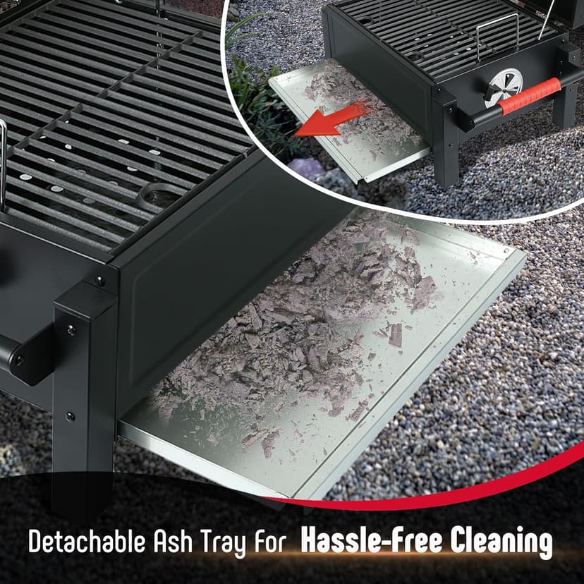 Portable Charcoal BBQ Grills with Cast Iron Grates, Tabletop Charcoal Grills with 354 Sq. In Cooking Area, for Outdoor Camping and Picnic, Black, L26.8’’x W20’’x H21.3’’