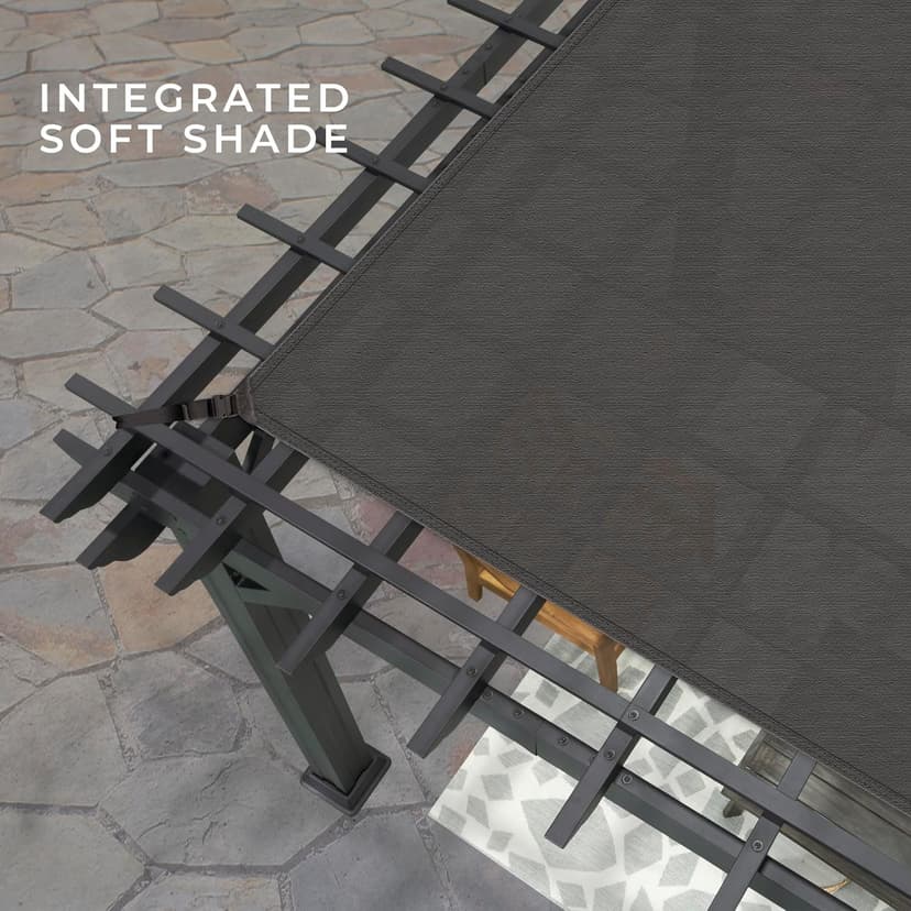 Backyard Discovery Stratford 12' x 10' Traditional Galvanized Steel Pergola Kit with Shade Sail Canopy, Powder-Coated Finish, All-Season Durability, High-Wind Rating for Outdoor Patio, Deck, Garden