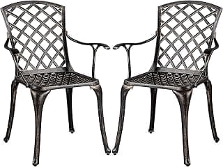Yaheetech Patio Dining Chairs with Armrests Weather Resistant Cast Aluminium Bistro Chairs Outdoor Metal Chairs for Garden Lawn Porch Backyard Pool Lattice Weave Design, Bronze