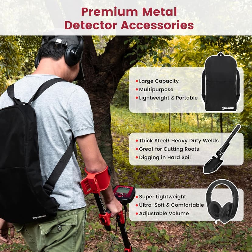 Metal Detector for Adults Professional Built-in HD Screen, KAIWEETS Metal Detector Waterproof with 6 Modes, Advanced DSP Chip, Stretchable Gold Detector Equipped with Headphones/Shovel/Bag/Battery
