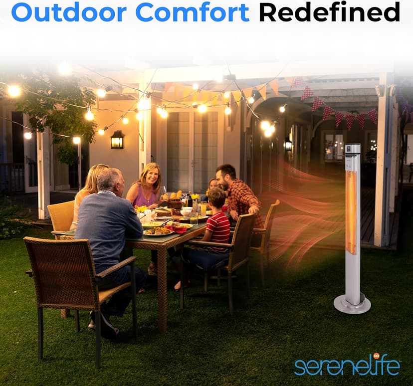 SereneLife Infrared Patio Heater, 1500W Electric Standing with Remote Control, IP44 Approved, Odorless, Three Power Settings, Indoor/Outdoor for Restaurant, Backyard, Garage, Decks