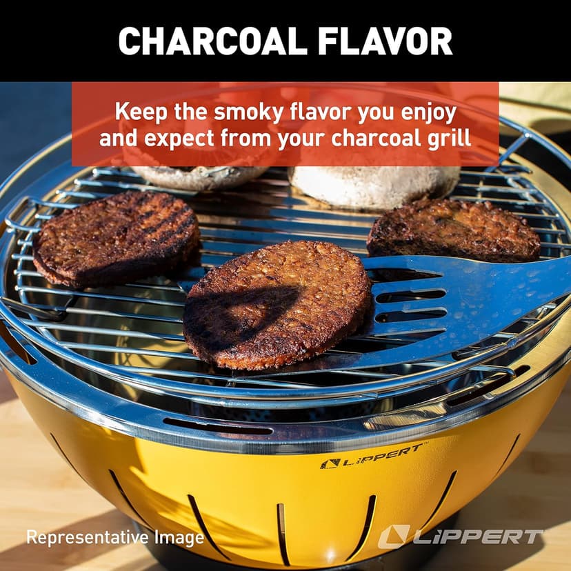 Lippert Odyssey Portable Grill - Compact and Versatile Charcoal Grill for Camping, Tailgating, and Outdoor Cooking - Lightweight and Durable Design with Large Cooking Surface - Amber
