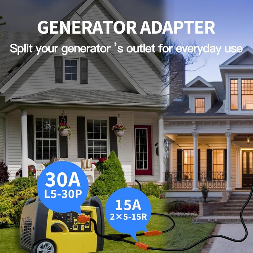 30 Amp to 15 Amp Generator Y Splitter Adapter Cord,NEMA L5-30P Male Plug to 5-15R Female,Heavy Duty STW 10 AWG for Generator, ETL Listed, Orange