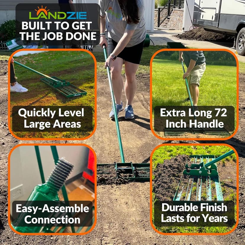 LANDZIE Lawn Leveling Rake – 24" Steel Handle Yard Leveler, Lawn Level Tool for Creating a Flat Surface - Works for Soil, Dirt, Topdressing and Ground
