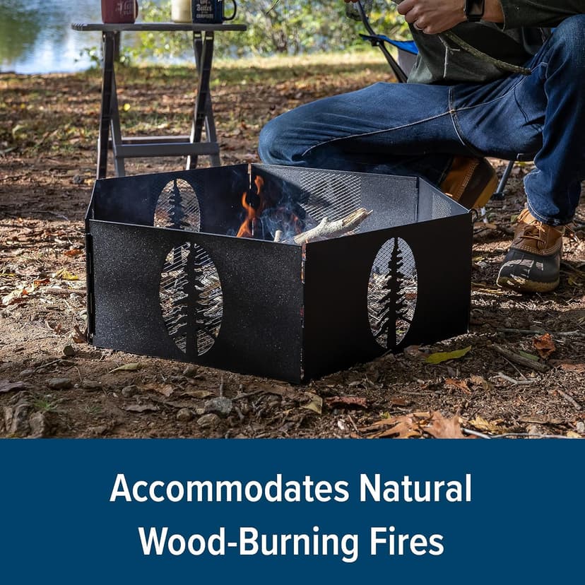 Camco Heavy Duty Steel Campfire Ring - 27"" Wide with Hinged Construction, Portable Collapsible Design is Easily Transportable, Comes with Storage Bag - (51091)", Black