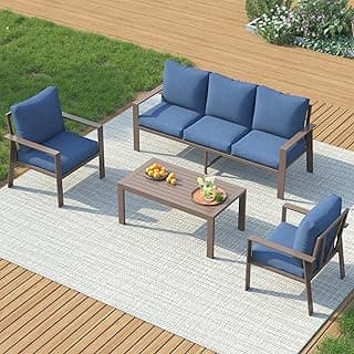 UDPATIO 4 Pieces Aluminum Patio Furniture Set, 5-Seat Outdoor Metal Furniture Set with 4" Water-Resistant Cushion & Coffee Table, Patio Conversation Sets for Porch, Deck, Garden, Navy