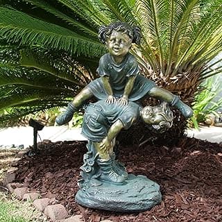 Alpine Corporation 26" Tall Indoor/Outdoor Girl Jumping Over Boy Statue Yard Art Decoration