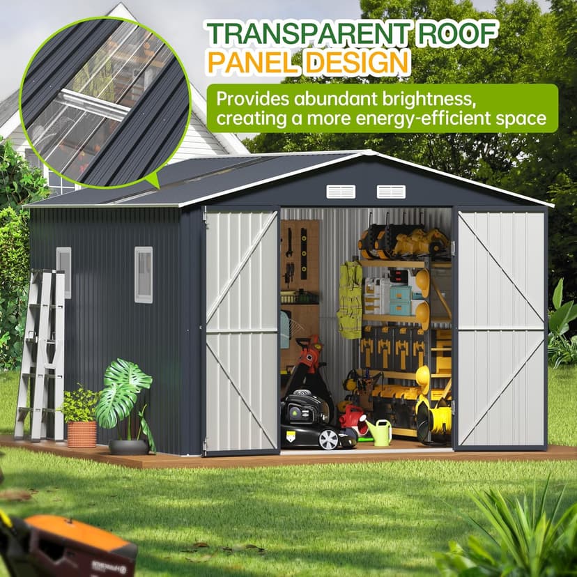 Outdoor Storage Shed 10 x 12 ft. Utility Tool Shed Metal Storage Garden Shed with Lockable Doors & Windows for Patio Storage, Midnight Blue