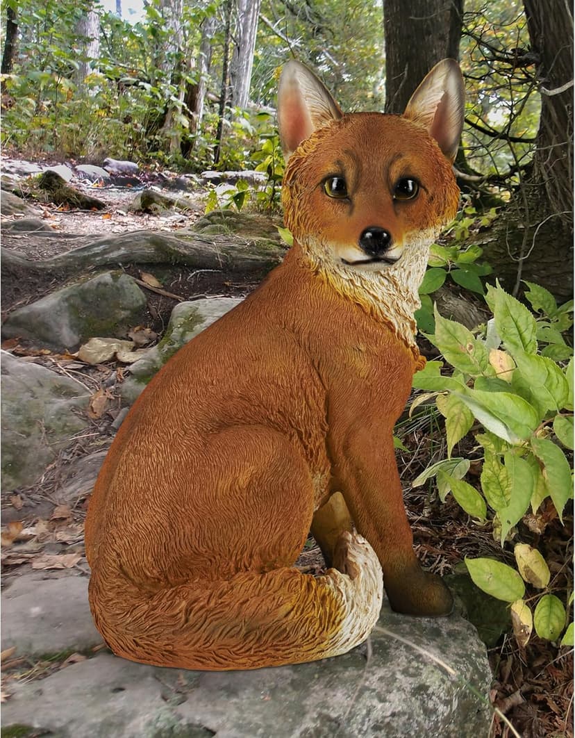 Design Toscano QL56241 Woodie The Woodland Fox Indoor/Outdoor Garden Animal Statue, 10 Inches Wide, 7 Inches Deep, 14 Inches High, Full Color Finish