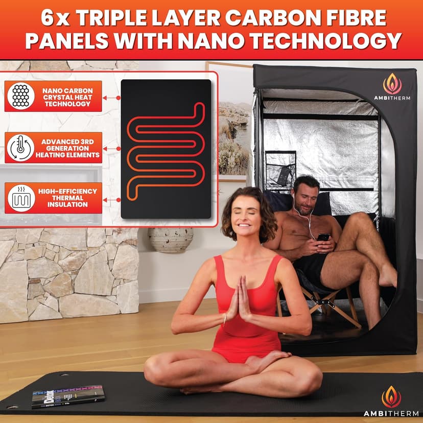 Extra Large Portable Infrared Sauna – Large Sauna Tent, + 50% Legroom, Warm Relaxation with 6 Infrared Panels; Comfortable High-Back Chair and Tablet Holder