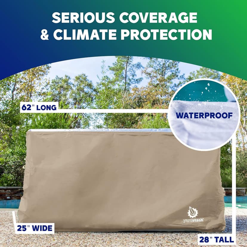 YardStash Deck Box Cover - Heavy Duty, Waterproof Covers for Outdoor Cushion Storage and Large Deck Boxes - Protects from Rain, Wind and Snow - XL - Tan